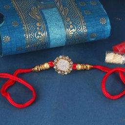 Vighnaharta Boys Gold & Rhodium-Plated Cubic Zirconia Studded Floral Thread Rakhi-11