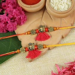 Asthetika Set Of 2 Ganesha Charm Beaded Thread Rakhis With Roli Chawal image 1