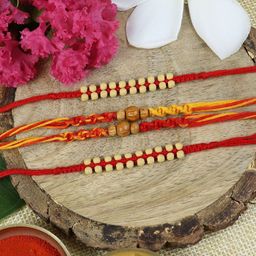 Asthetika Set Of 4 Beaded Thread Rakhis With Roli Chawal image 1