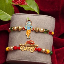 PANASH Set Of 2 Gold-Toned & Blue Shri Krishna Designer Rakhi-image-53