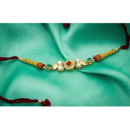 Aadita Men Gold-Colored & Red AD-Studded Handmade Rakhi-image-4