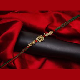 aadita Men Gold-Toned & Green AD Studded Peacock Shaped Rakhi-image-52