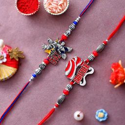 Aapno Rajasthan Unisex Set Of 2 Embellished & Danglers Bhaiya Bhabhi Rakhi Gift Set-image-21