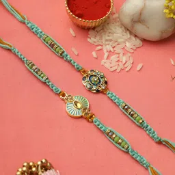 Aapno Rajasthan Set of 2 Beaded Rakhi with Roli Chawal & Greeting Card-0