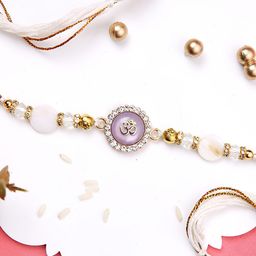 Aapno Rajasthan Om Beaded Multistrand Rakhi With Roli Chawal & Greetings Card-image-82