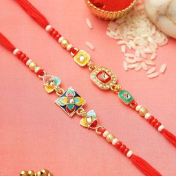 Aapno Rajasthan Set of 2 Geometric Beaded Rakhi with Roli Chawal & Greeting Card-image-84