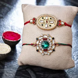 Sukkhi Rakhi Set Of 2 Gold-Plated Stone Studded Rakhi-image-65