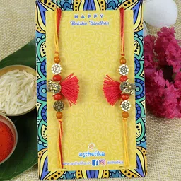 Asthetika Set Of 2 Ganesha Charm Beaded Thread Rakhis With Roli Chawal image 2