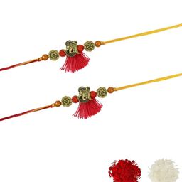 Asthetika Set Of 2 Ganesha Charm Beaded Thread Rakhis With Roli Chawal image 3