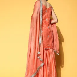 KALINI Ethnic Motifs Embroidered Sequinned Kurta With Sharara & With Dupatta image 5