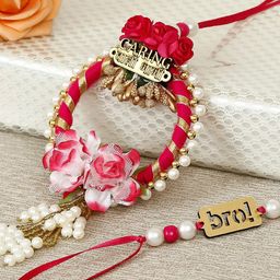 eCraftIndia Pink & White Bhaiya Bhabhi Rakhi Set-37