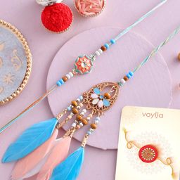 Voylla Set Of 2 Feathers And Charms Enamelled Bhaiya Bhabhi Rakhi-12