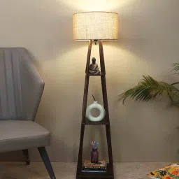 tu casa Beige Jute Column Floor Lamps Mango Wood Base-picture-36
