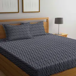 Arrabi Black & Grey Geometric 300 TC King Bedsheet with 2 Pillow Covers-image-63
