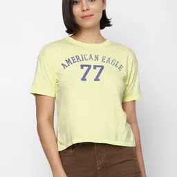 AMERICAN EAGLE OUTFITTERS Women Cotton Yellow Typography Printed T-shirt-image-65