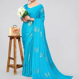 MIRCHI FASHION Turquoise Blue & Gold-Toned Ethnic Motifs Printed Saree-picture-43