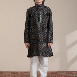 Manyavar Boys Embroidered Regular Chikankari Straight Kurta With Pyjamas-41