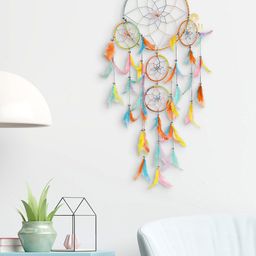 DULI Hanging Dream Catcher With Lights & Pastel Multicolor Feathers-33