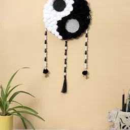 DULI White & Black Pompoms And Beads Woollen Dream Catcher-41