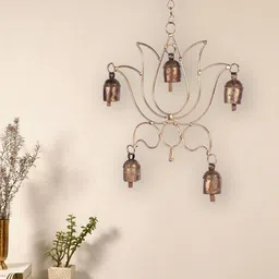 Unravel India Copper-Toned India Lotus Shape Having 5 Bells Wind Chime-image-36