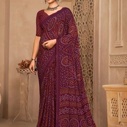 Anouk Purple & Orange Bandhani Printed Pure Chiffon Bandhani Saree-image-1