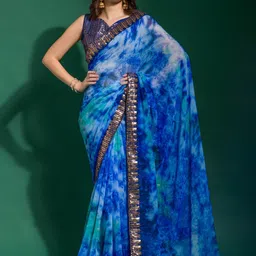 Anouk Blue & Green Tie and Dye Sequinned Saree-43