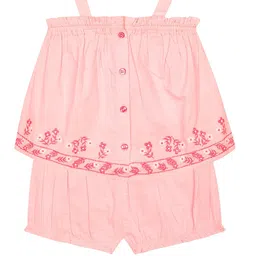 Budding Bees Girls Emrbroidered Pure Cotton Top with Shorts-image-89