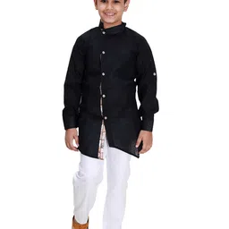 FOURFOLDS Boys Asymmetric Kurta with Pyjamas-image-5