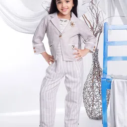 Peppermint Girls Shirt Collar Striped Top with Trouser-image-30