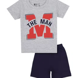 Bodycare Kids Boys Navy Blue & Grey Printed Cotton T-shirt with Shorts-picture-5