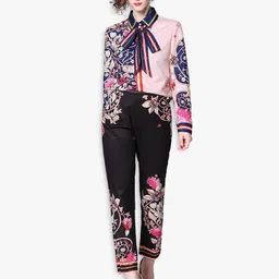 JC Collection Women Pink & Black Printed Shirt with Trousers-image-60