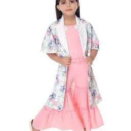 Nottie Planet Girls Pink & White Printed Coat with Palazzos-image-8