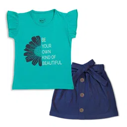 BAESD Girls Round Neck Flutter Sleeves Printed Pure Cotton Top with Skirt-image-56