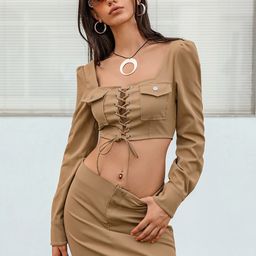 JC Collection Long Sleeved Top & Skirt Co-Ord Set-image-32