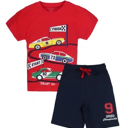 PLUM TREE Boys Printed Pure Cotton T-shirt with Shorts-image-96