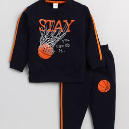 Toonyport Unisex Kids Navy Blue & Orange Printed Top with Trousers-image-36