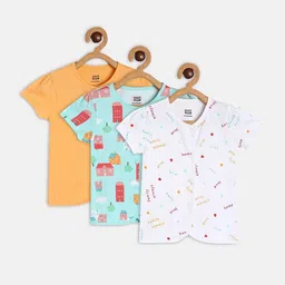 MINI KLUB Infant Girls Pack Of 3 Printed Cotton Open-Front Jhabla-45