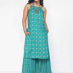 Global Desi Floral Printed Regular Kurta with Palazzos-image-37