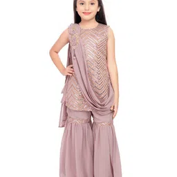 BETTY Girls Sequinned Embroidered Regular Kurta With Sharara & Dupatta-image-15