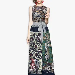 JC Collection Women Navy Blue & Brown Printed Top with Skirt-picture-9