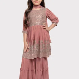 BETTY Girls Ethnic Motifs Embroidered Empire Sequinned Kurta with Sharara & Dupatta-picture-10