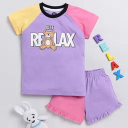 YK Girls Colourblocked Round Neck Short Sleeves T-shirt with Shorts Clothing Set-image-94