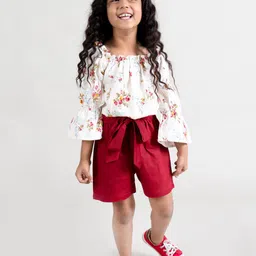 Fairies Forever Girls White & Maroon Printed Top with Shorts-image-51