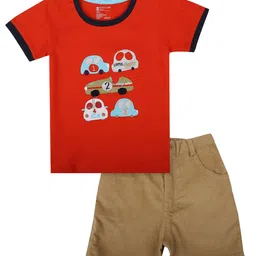 Bodycare Kids Boys Red & Brown Printed T-shirt With Shorts-2