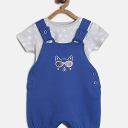 MINI KLUB Girls Blue & Grey Pure Cotton T-shirt & Dungaree Set-image-22