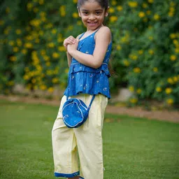 Budding Bees Girls Printed Pure Cotton Top With Trousers Set With Accessory-image-38