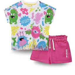 SPUNKIES Girls Monsters Inc. Printed Pure Cotton T-shirt with Shorts-image-19