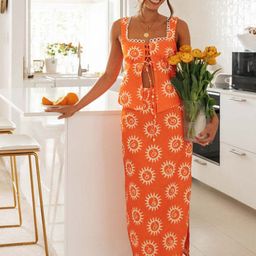 StyleCast Orange Printed Sleeveless Top With Skirt-16