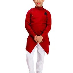 FOURFOLDS Boys Red & White Kurta With Pyjamas-picture-6