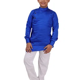 FOURFOLDS Boys Blue & White Straight Kurta with Pyjama-35
